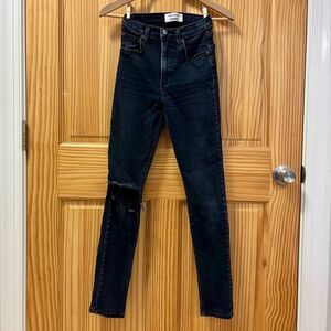 Reformation High and Skinny Faded Black Destroyed Jeans 28in Inseam